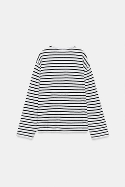 ZARA ФУТБОЛКА ИЗ ХЛОПКА И ЛЬНА В ПОЛОСКУ, ЧЕРНЫЙ/БЕЛЫЙ