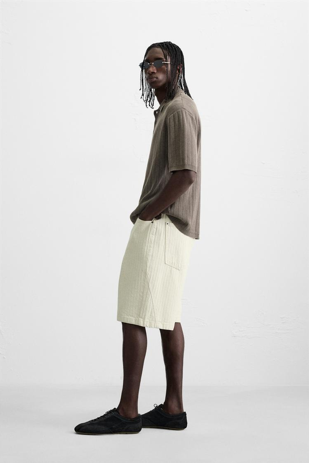 ZARA ПОЛО ИЗ ТРИКОТАЖА С ЭФФЕКТОМ СТИРКИ, ШОКОЛАДНЫЙ