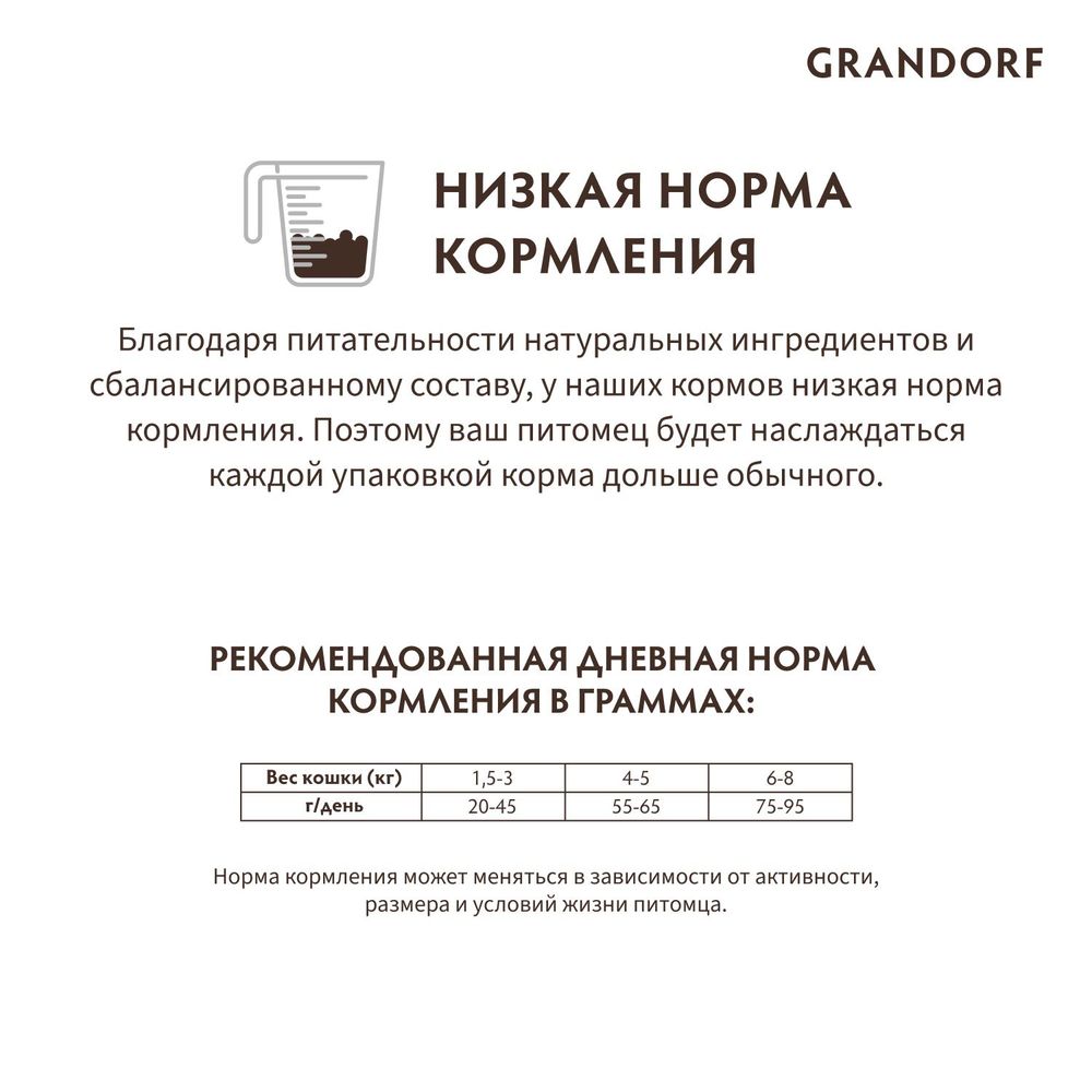 Сухой корм Grandorf CAT White Fish&Turkey SKIN&CARE для взрослых кошек, белая рыба с индейкой - забота о коже и шерсти
