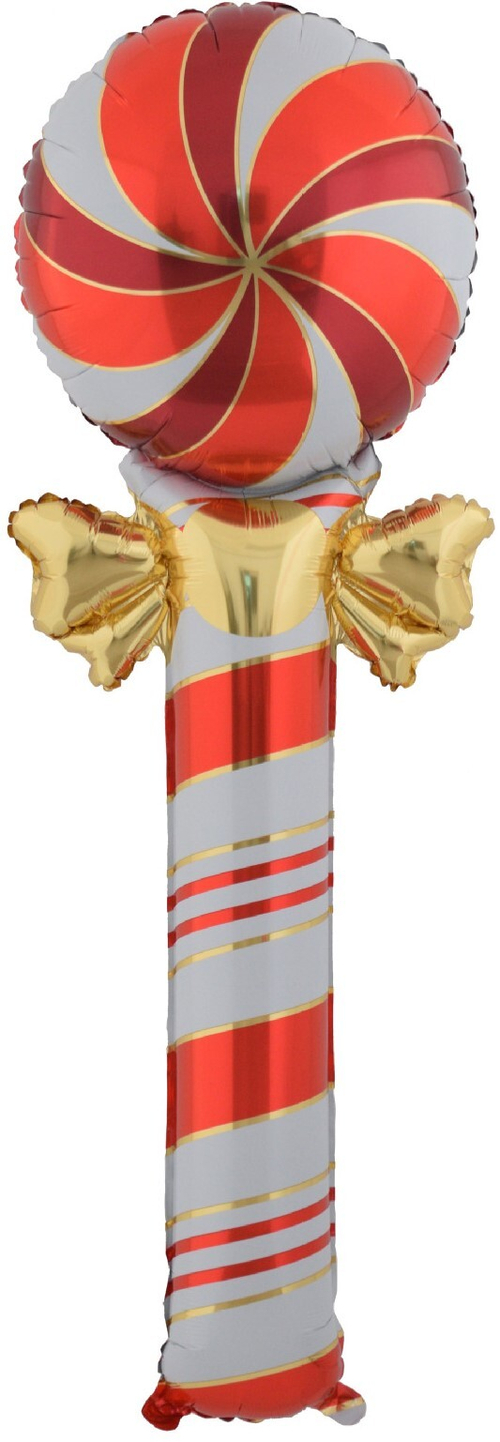 Шар (59''/150 см) Фигура, Леденец с бантом, Красный/Золото, 1 шт.