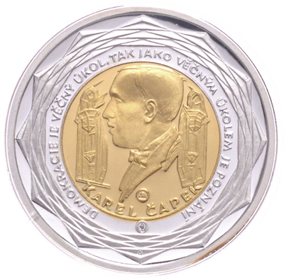 ЧЕХИЯ, 1999, МЕДАЛЬ [БИМЕТАЛЛ: СЕРЕБРО + ЗОЛОТО] [KAREL ČAPEK]