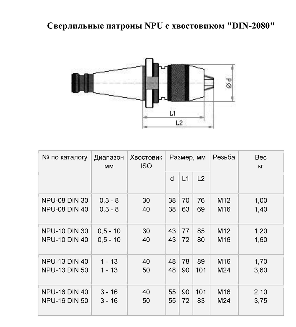 Патрон сверлильный DIN2080, NPU13-DIN40