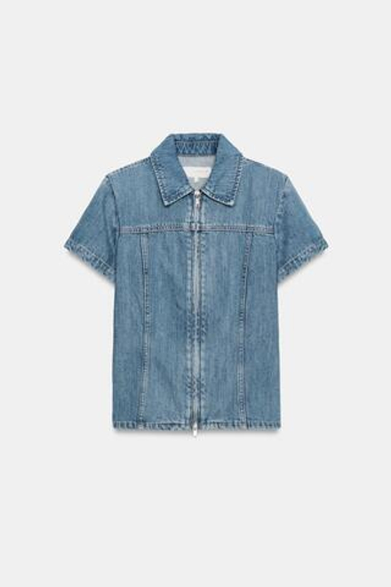 ZARA ДЖИНСОВАЯ РУБАШКА TRF НА МОЛНИИ, МОРСКОЙ СИНИЙ