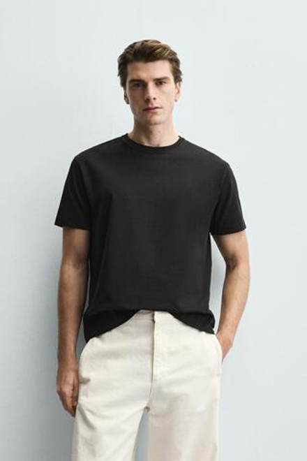 ZARA ФУТБОЛКА MEDIUM WEIGHT БАЗОВАЯ, ЧЕРНЫЙ