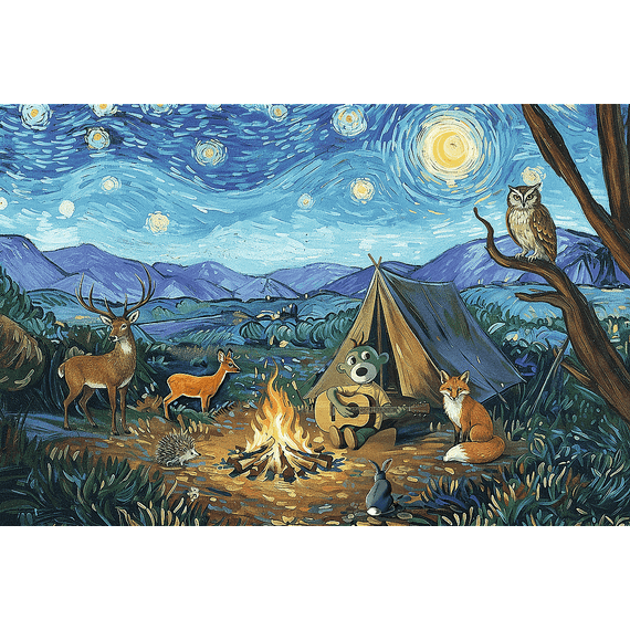 Pazl / Пазлы / Puzzles - "100" Inspired By Art - By the campfire /  The Treflik Family