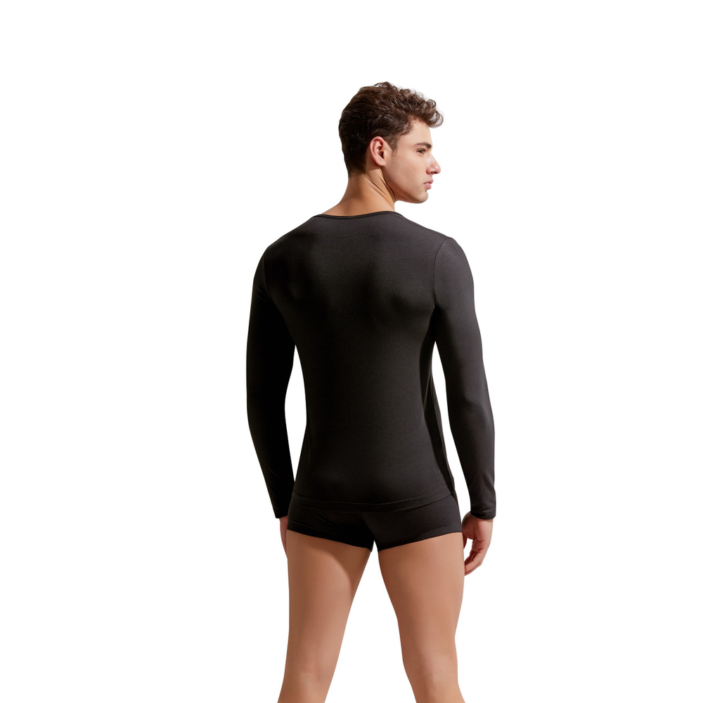 Мужской лонгслив черный с глубоким вырезом GAUVINE 5005