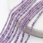 Фианит бусины (кубический цирконий), цвет лиловый, размер около 2 мм, цена за нить 38 см