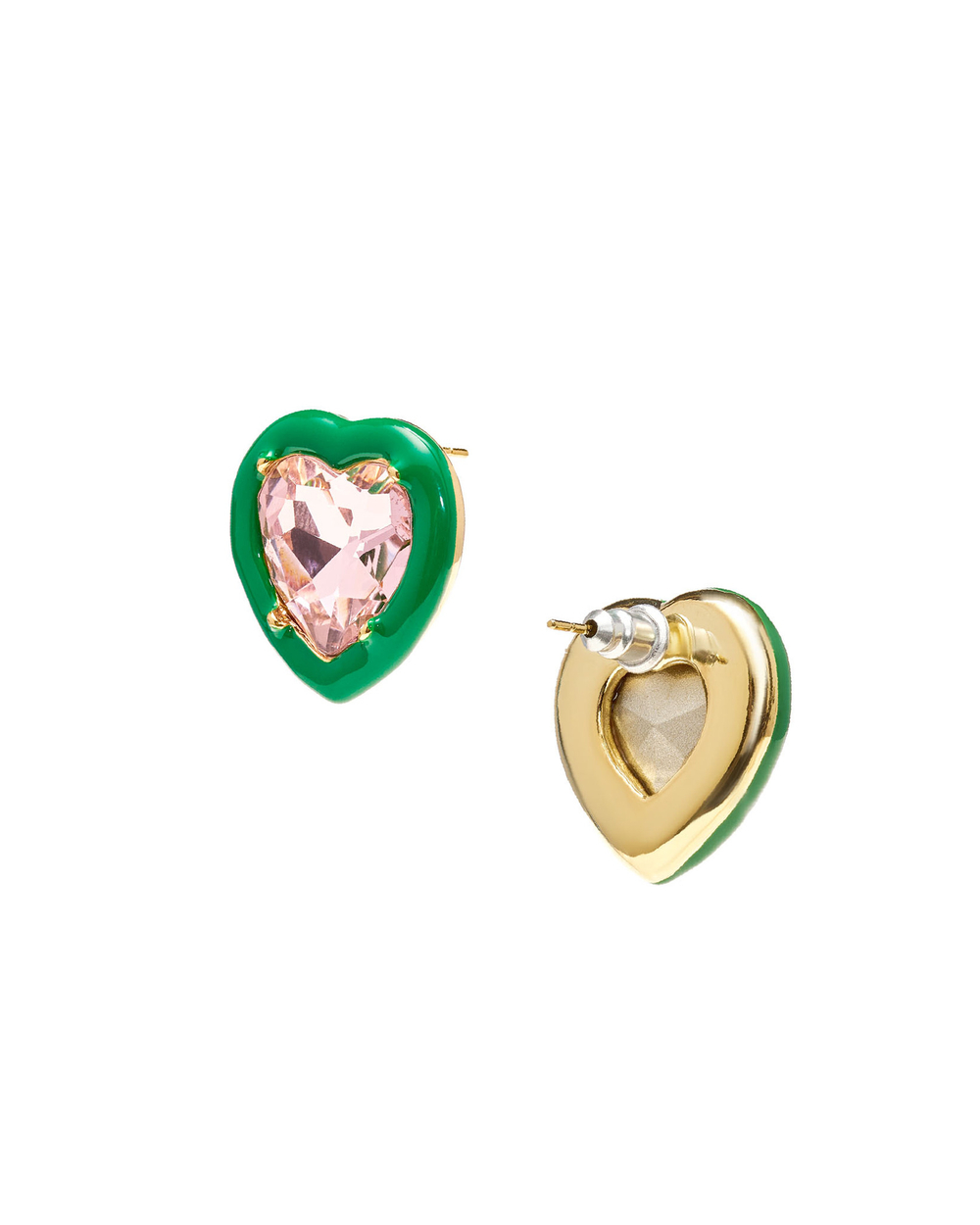 Серьги- эмаль зеленая, сердце, цирконий