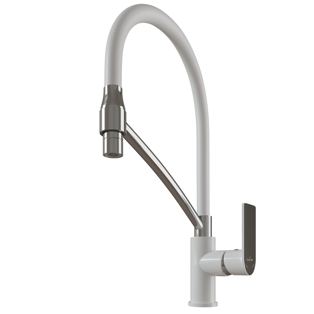 Смеситель для кухни 35k MIXLINE ML33-108 "City White" гибкий излив боковая ручка БЕЛЫЙ/ХРОМ