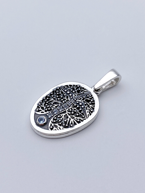 Образок из серебра/Чернение/С подвижным ухом/Со вставкой из фианитов/Казанская БМ