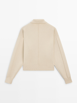 Massimo Dutti Кардиган из хлопкового трикотажа с воротником поло, ванильный