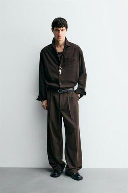 ZARA БРЮКИ С ЗАЩИПАМИ И ПУГОВИЦАМИ, КОРИЧНЕВЫЙ