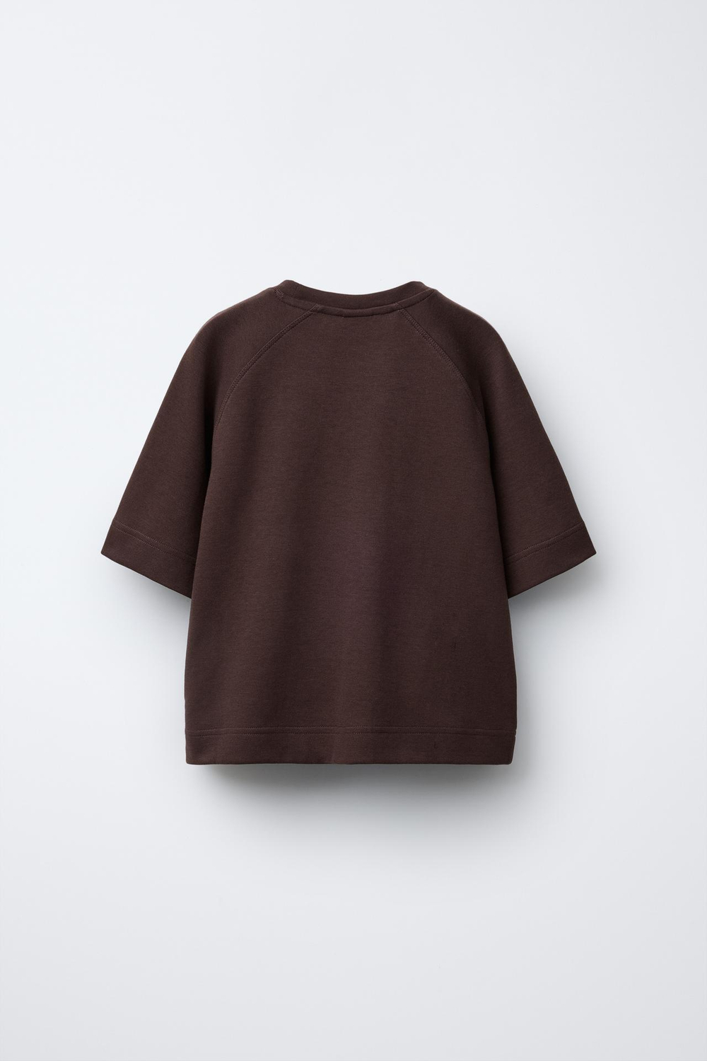 ZARA ОДНОТОННАЯ ФУТБОЛКА INTERLOCK, КОРИЧНЕВЫЙ