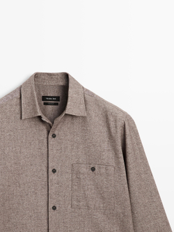 Massimo Dutti Меланжевая куртка-рубашка с карманом, экрю