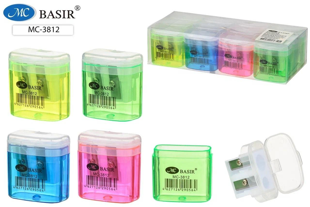 Точилка прямоуг. 4-3,5см. двойная, с контейнером, пластиковая (Basir)