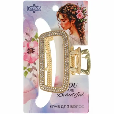 Заколка-краб для волос «AKS - DesignPRO», стразы, прямоугольник, цвет золото и хром, 5*3,8см