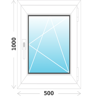 Окно пластиковое ПВХ 500х1000 (ШхВ), Поворотно-откидное , однокамерный энергосберегающий стеклопакет.