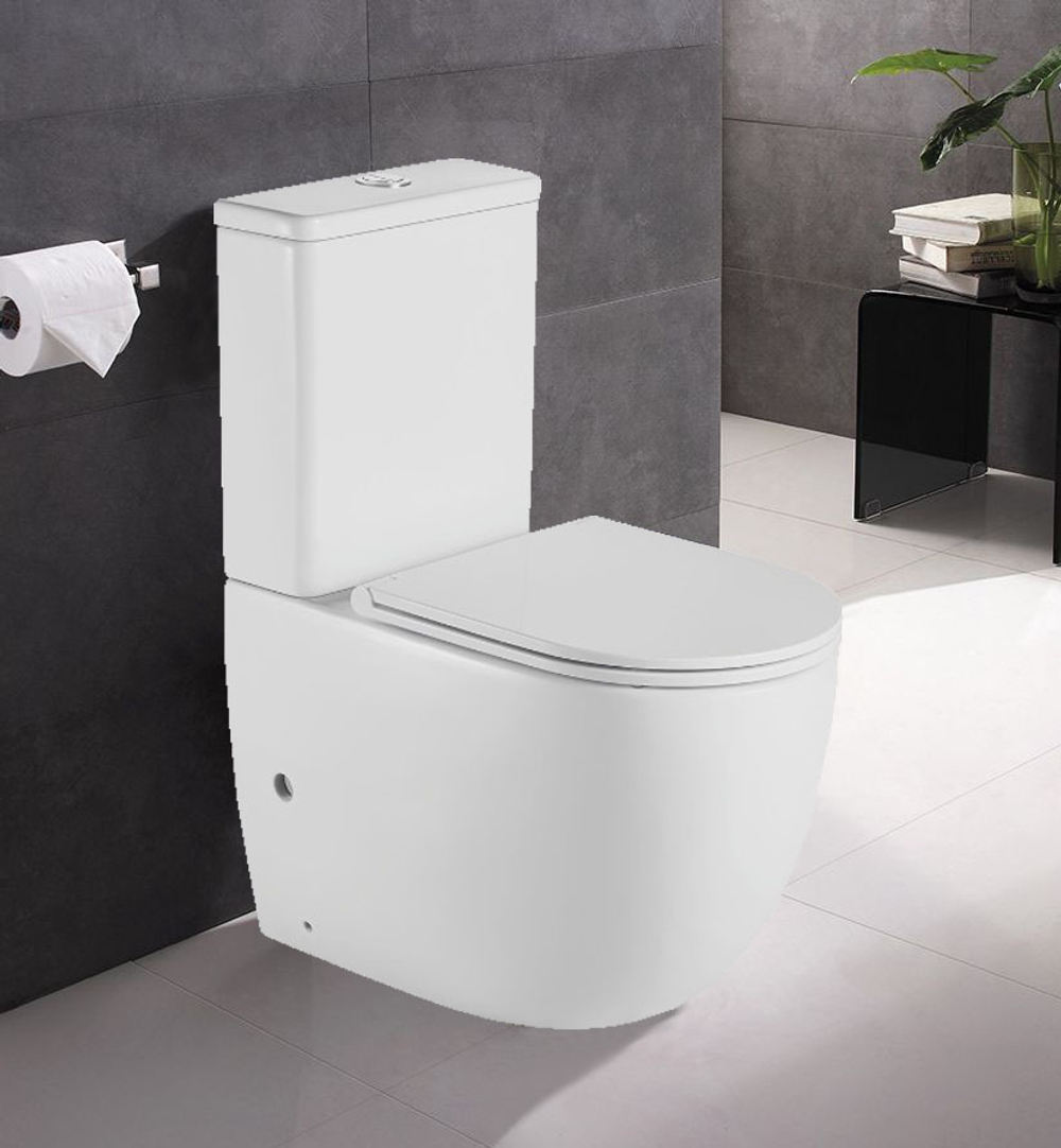 Azario Mitta Размер 620*340*810 Унитаз напольный безободковый  в комплекте с бачком и сиденьем микролифт (2 места)