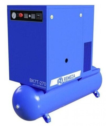 Винтовой компрессор ВК7Т-15-270, ресивер 270 литров , производительность 500л/мин,  рабочее давление 15 бар, мощность двигателя 5,5кВт, вес 320 кг, габариты 1700х680х1500мм. REMEZA, Республика Беларусь