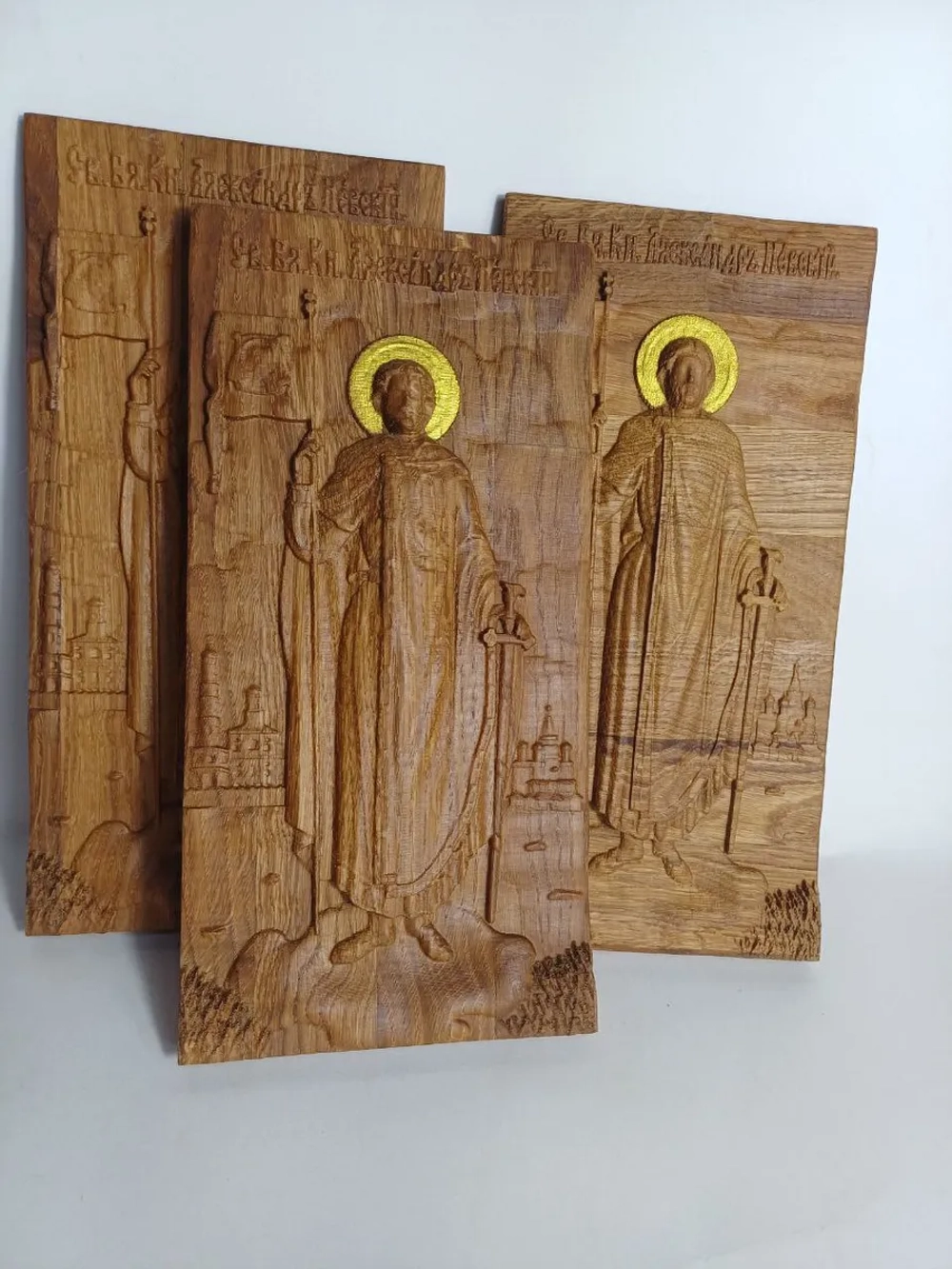 Освященная Икона Св. князя Александра Невского14х28 см дуб