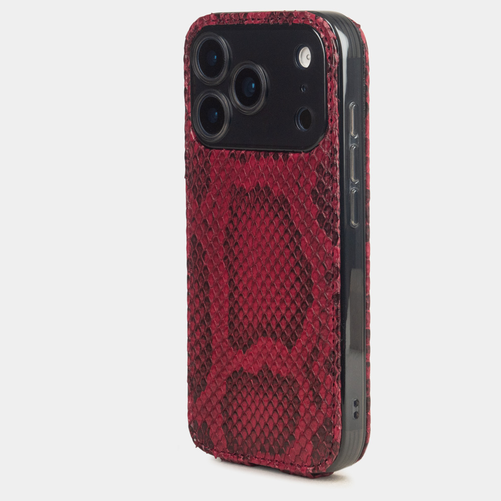 Чехол для iPhone 17 Pro кожаный, питон цвета малины