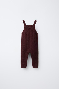 ZARA ТРИКОТАЖНЫЙ КОМБИНЕЗОН С АЖУРНЫМ УЗОРОМ И КАШЕМИРОМ ,БАКЛАЖАННЫЙ