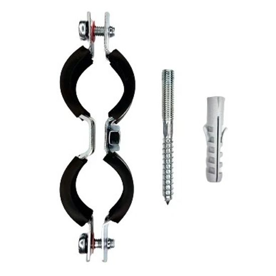 Сдвоенный хомут Stout для труб 32-37 мм (1") с шурупом, шпилькой и дюбелем (SAC-0020-200001)