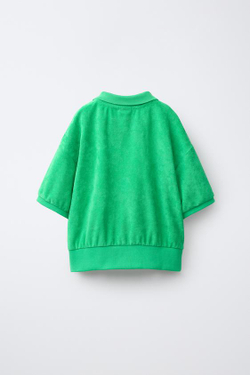 ZARA КОМПЛЕКТ ИЗ ПОЛО И ШОРТОВ ИЗ МАХРОВОЙ ТКАНИ, ЗЕЛЕНЫЙ