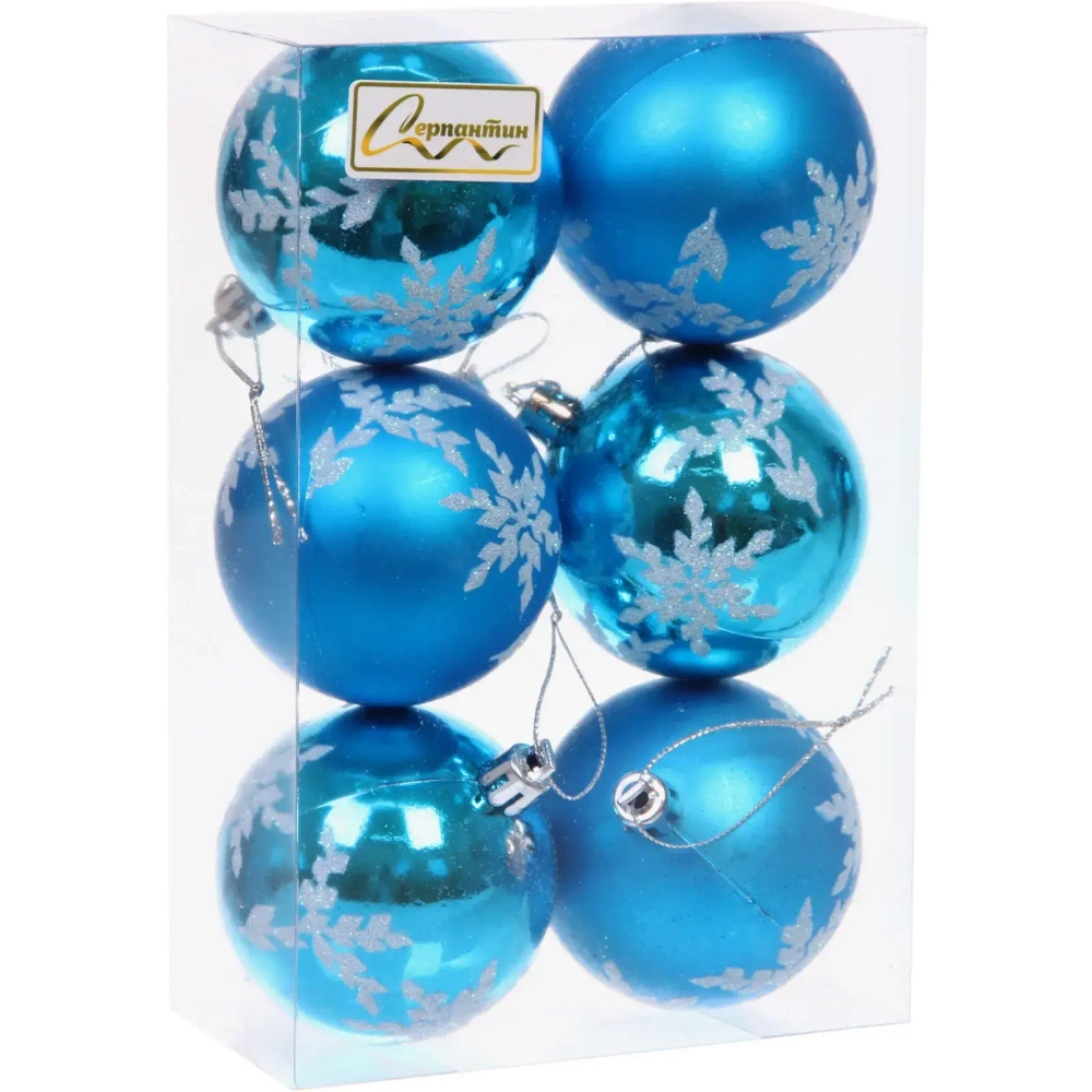 Новогодние шары «Снежный шарм» 6 см (набор 6 шт), Голубой