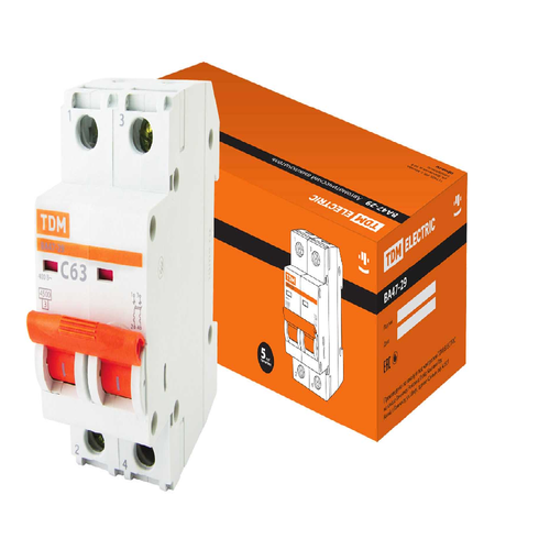 TDM Автоматический выключатель ВА47-29 2P 63A 4,5кА х-ка С SQ0206-0099