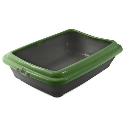 Туалет для кошек прямоугольный с бортом "Штиль", серый/оливковый, 455*350*125мм, Gamma