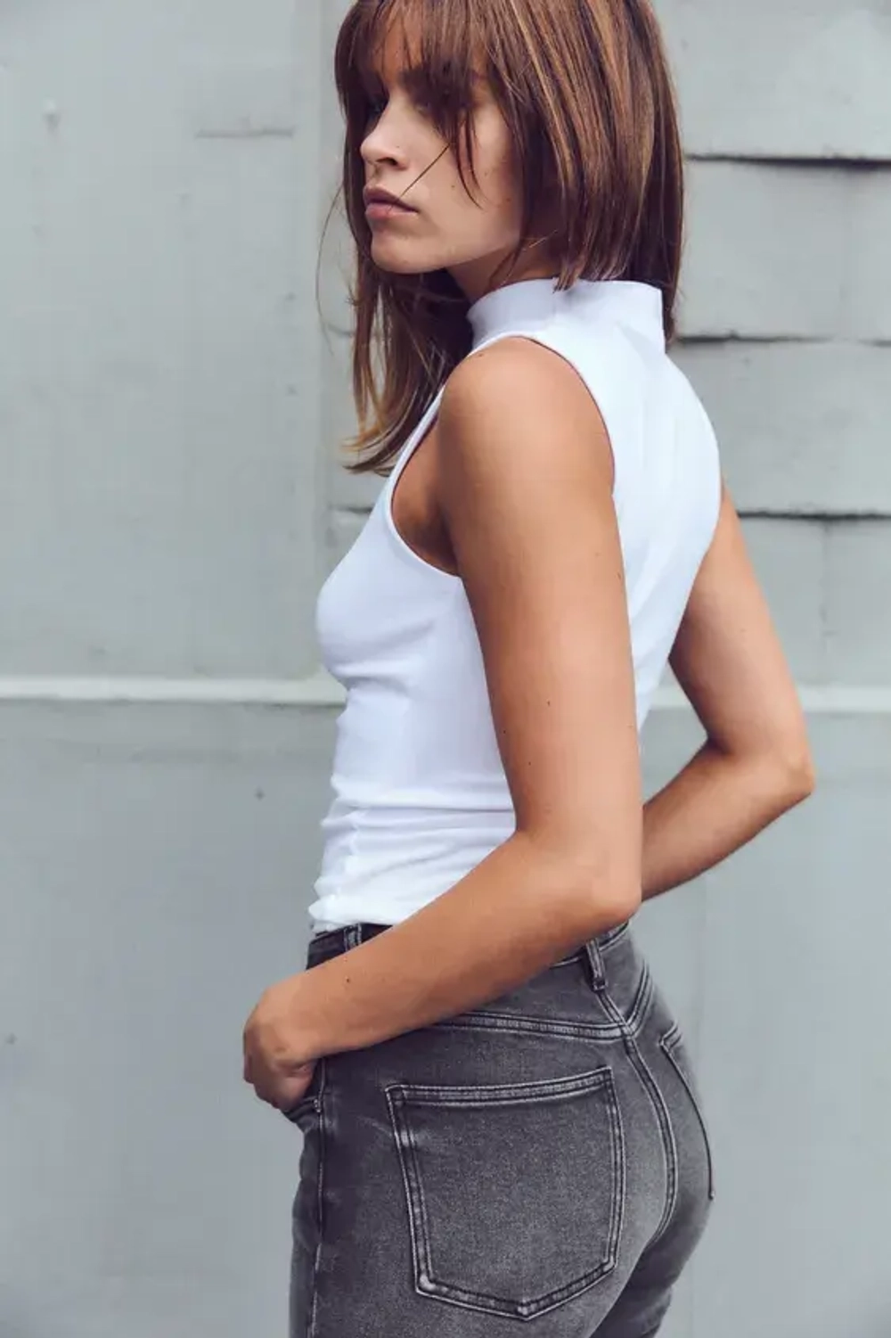 ZARA ТОП ИЗ ХЛОПКА МОДАЛА, БЕЛЫЙ