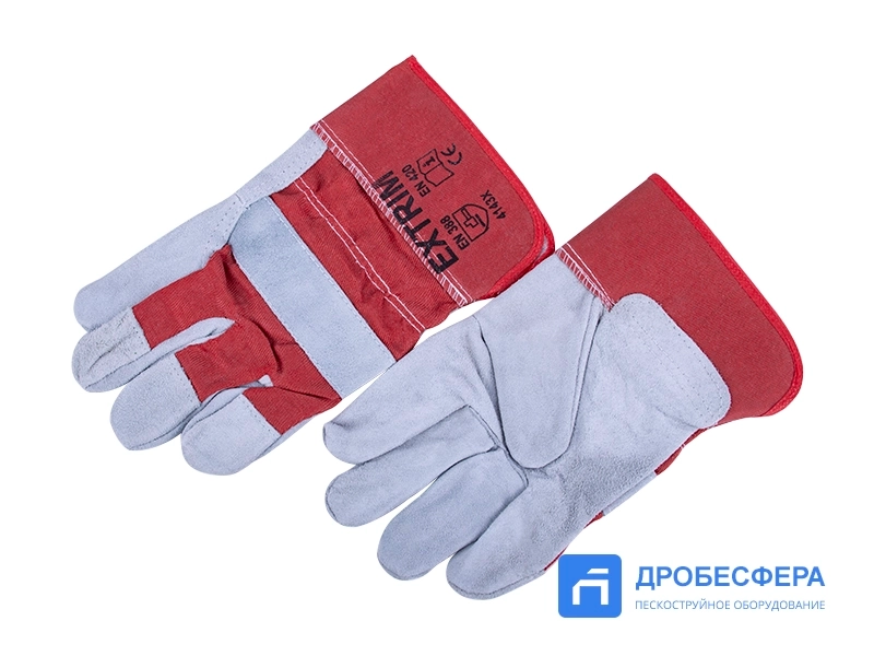 Перчатки пескоструйщика комбинированные спилковые, бело-красные арт. EXT white/red
