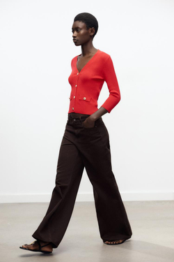 ZARA КАРДИГАН В РУБЧИК, КРАСНЫЙ