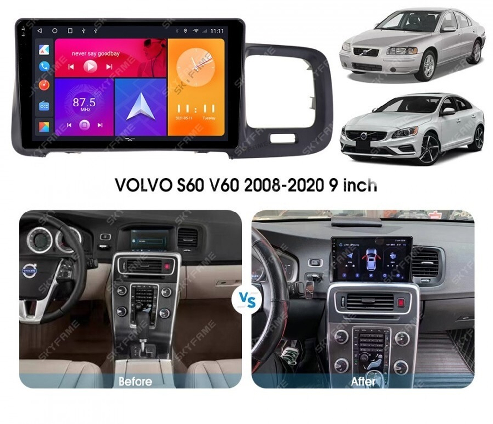 Магнитола для Volvo S60/V60 2010-2018 (штатный экран 7") - Carmedia SF-9002 QLed+2K, Android 13, TS20, CarPlay, 4G SIM-слот
