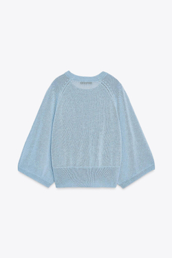 ZARA СВИТЕР С ШИРОКИМИ РУКАВАМИ, ГОЛУБОЙ