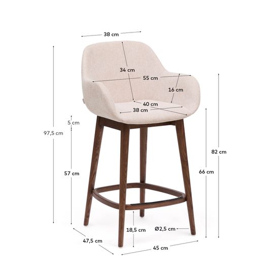 Полубарный стул Konna бежевого цвета с ножками из массива ясеня в темной отделке, 65 см Испания 