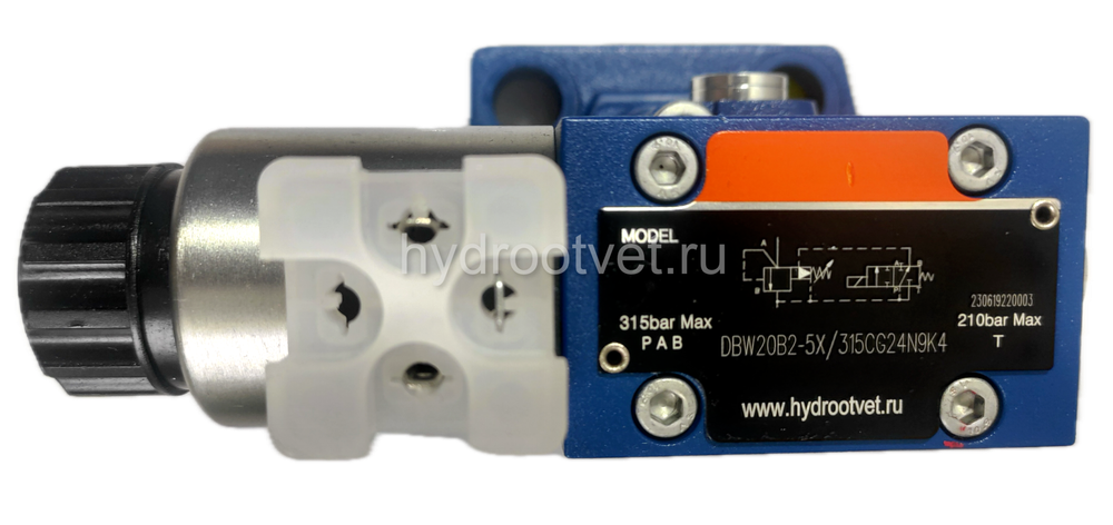 DBW20B2-5X/100XYCG24N9K4 - Предохранительный клапан Ду25 с давлением настройки до 100 бар, управление - X и Y - внешние с разгрузкой B = открыт с электроуправлением G24