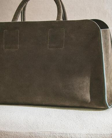 ZARA HOME МИНИ-СУМКА-ТОУТ ИЗ НУБУКОВОЙ КОЖИ, ЗЕЛЕНЫЙ