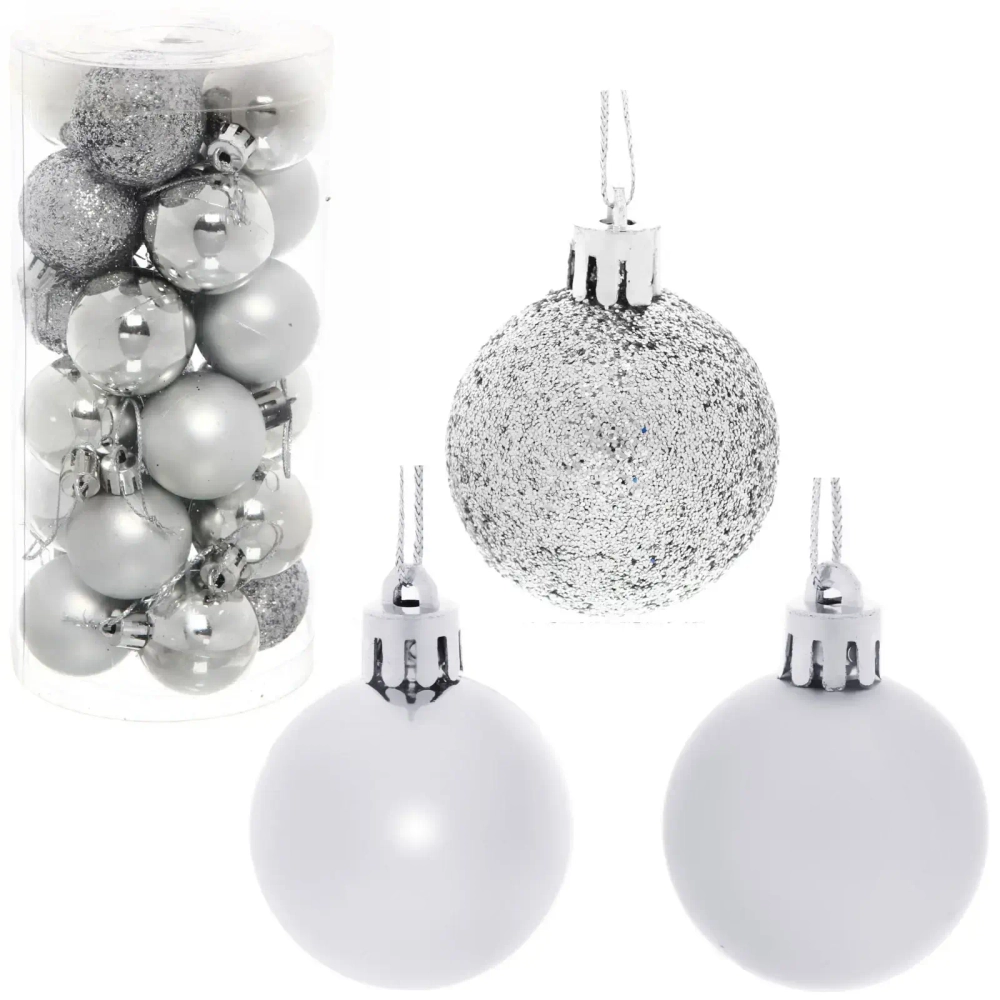 Новогодние шары 4 см (набор 24 шт) «Микс фактур», серебро