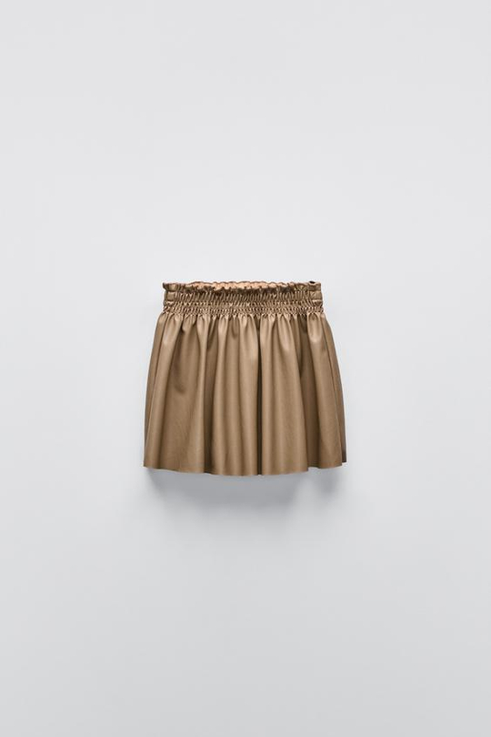 ZARA ЭЛАСТИЧНАЯ ЮБКА ИЗ ИСКУССТВЕННОЙ КОЖИ, БРОНЗОВЫЙ