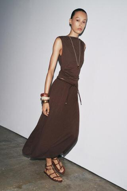 ZARA КОРОТКИЙ ТРИКОТАЖНЫЙ ТОП, КОРИЧНЕВЫЙ