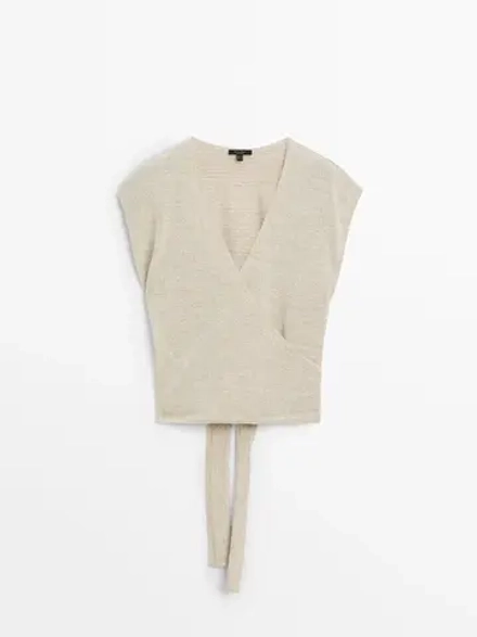 Massimo Dutti Топ из смесового хлопка с завязывающимся поясом, золотистый