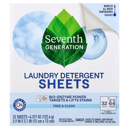 Seventh Generation, моющее средство для стирки, Free & Clear, 32 шт., 122,4 г (4,317 унции)