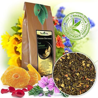 Сказки востока, зеленый чай с натуральными цукатами ананаса и цветочными лепестками