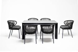 "Венето" обеденная группа на 6 персон со стульями "Милан", каркас темно-серый, роуп темно-серый