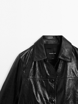 Massimo Dutti Укороченная куртка из кожи наппа, черный