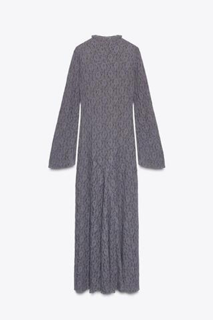 ZARA ПЛАТЬЕ ИЗ МЯГКОГО КРУЖЕВА, ТЕМНО-ЛИЛОВЫЙ