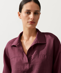 Oysho Рубашка-поло оверсайз с длинными рукавами из 100%-го льна, бордо