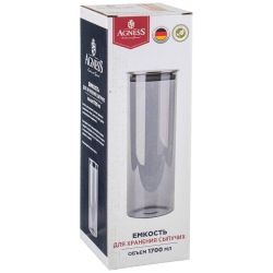 ЕМКОСТЬ ДЛЯ СЫПУЧИХ ПРОДУКТОВ AGNESS "SMOKY" 1700 МЛ ДИАМЕТР=9,5 СМ. ВЫСОТА=27 СМ ЦВЕТ:ДЫМЧАТЫЙ